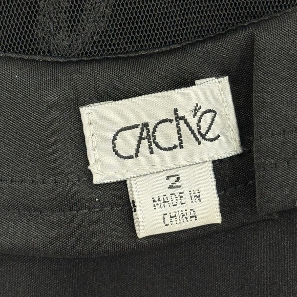 Cache Vintage Y2K Black Beaded Goth Witchy Flapper Mesh Flared Dress Size 2 - Picture 2 of 16